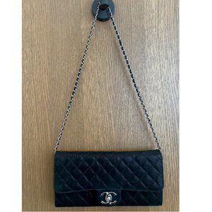 CHANEL Black Quilted E/W Wallet on Chain